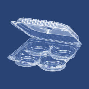 SQUARE CLAMSHELL CONTAINER FOR FOUR TARTLETS 1118