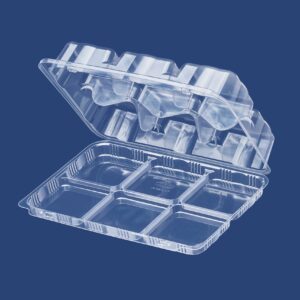 Panoramic clamshell container for six pastries 1266